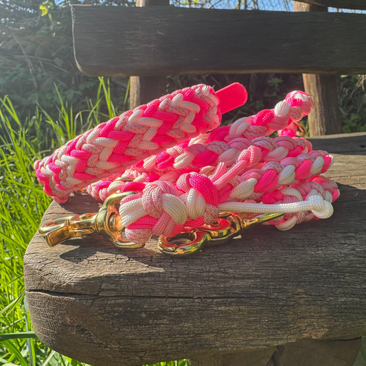 Paracord Set „Candy“ – Handgefertigtes Halsband & Leine in Rosa-Pink
